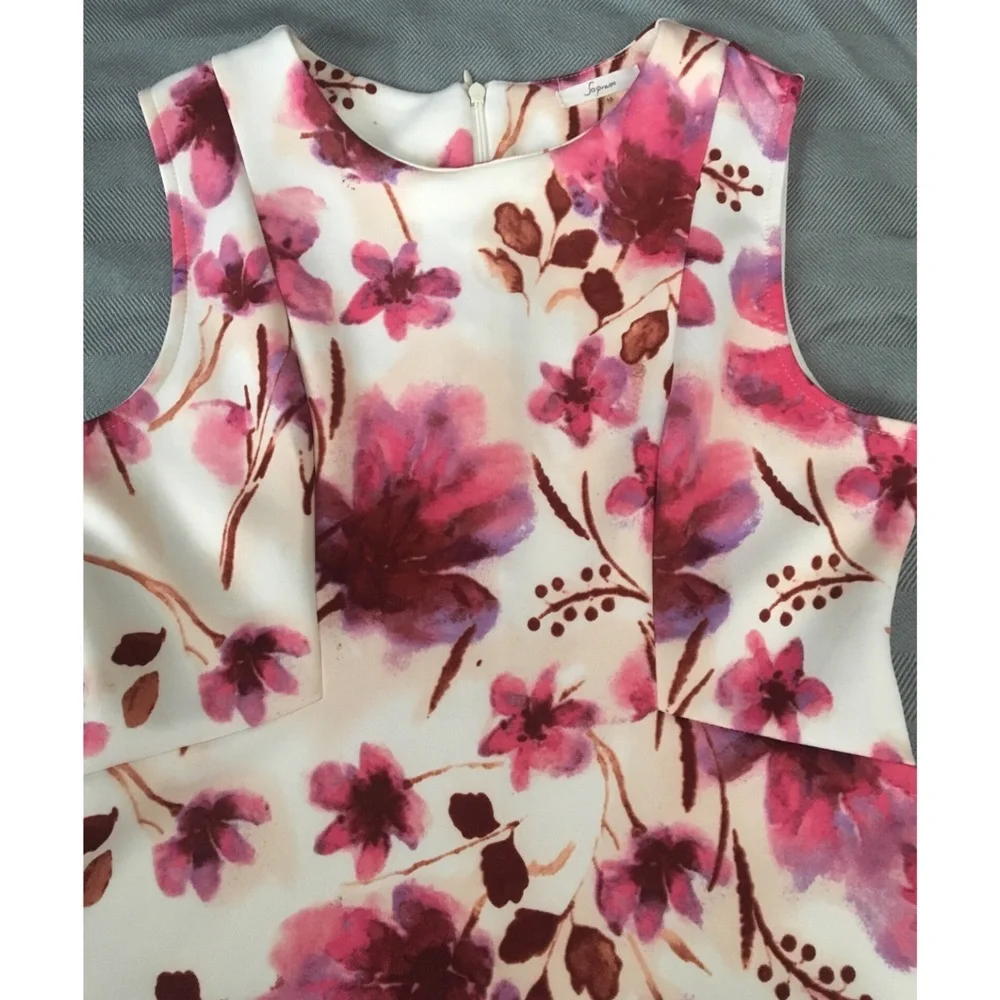 Soprano Sleeveless Watercolor Floral Neoprene Knit Fit & Flare Dress - Picture 3 of 4